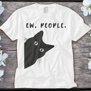 Black Cat Funny Ew People Cat Lover Pet Cat Unisex Adult T-shirt Kid Shirt Long